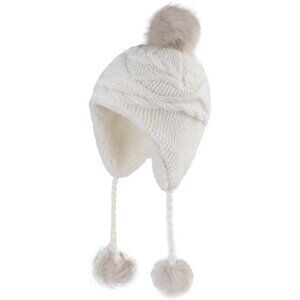 Kids White Girls Sherpa Earflaps Hat Kids Winter Hat Beanie‎ Fuzzy Peruvian Hat